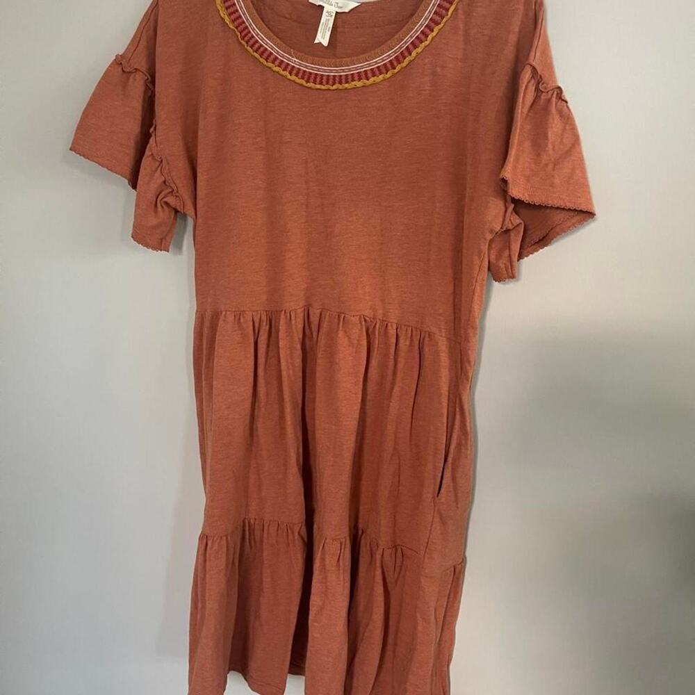 Matilda Jane Rust Orange Embroidered Tiered Dress Size M